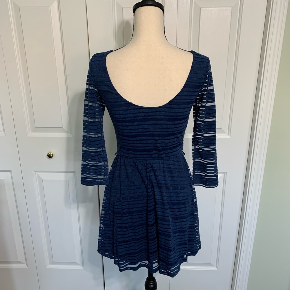 Kohls Navy Blue Mesh Stripe Long Sleeve Dress - Picture 3 of 5